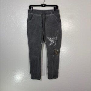 Venti6 Pants Womens Medium Gray Jogger Elastic Waist Sequin Star Made In Italy